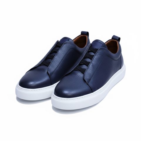 JUNO - Navy Blue Genuine Leather Slip-On Sneaker