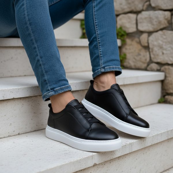 JUNO - Siyah Hakiki Deri Slip-On Sneaker