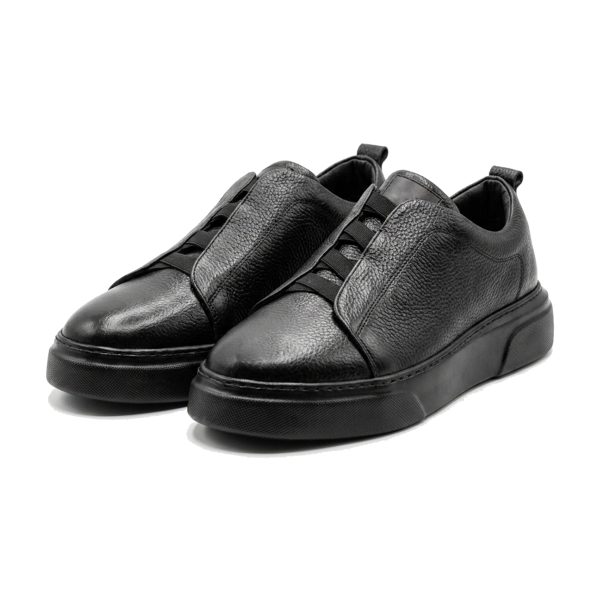 JUNO – Siyah-Siyah Hakiki Deri Slip-On Sneaker