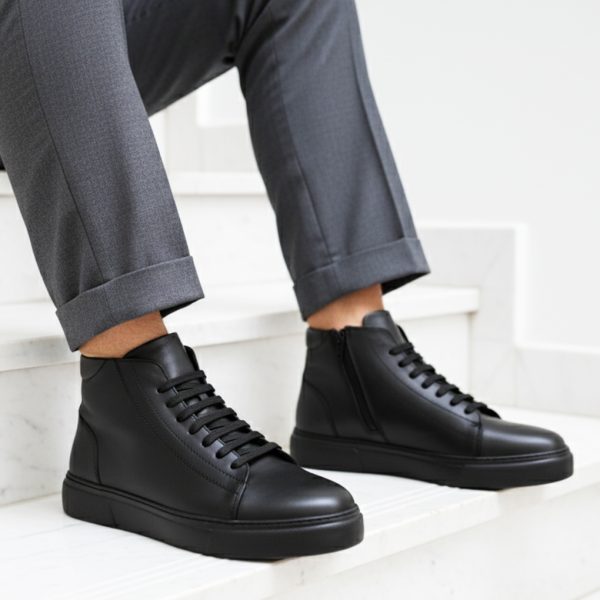 فيكست - جزمة جلدية مسطحة سوداء اللون أسود اللون