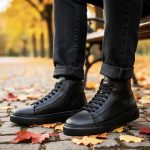 فيكست - جزمة جلدية مسطحة سوداء اللون أسود اللون