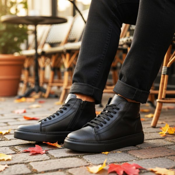 فيكست - جزمة جلدية مسطحة سوداء اللون أسود اللون