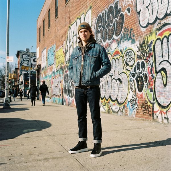 جزمة جلدية باللونين الأسود والإيكرو