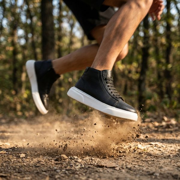 جزمة جلدية باللونين الأسود والإيكرو