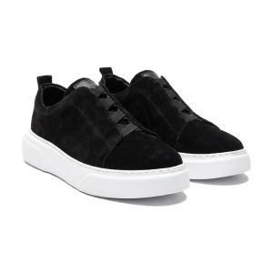 JUNO - Hakiki Süet Siyah Deri Slip-On Sneaker