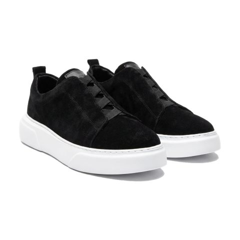 JUNO - Hakiki Süet Siyah Deri Slip-On Sneaker