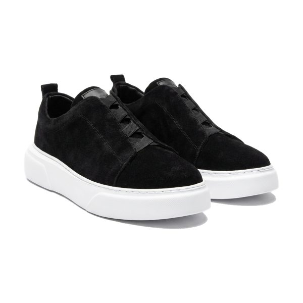 JUNO - Hakiki Süet Siyah Deri Slip-On Sneaker