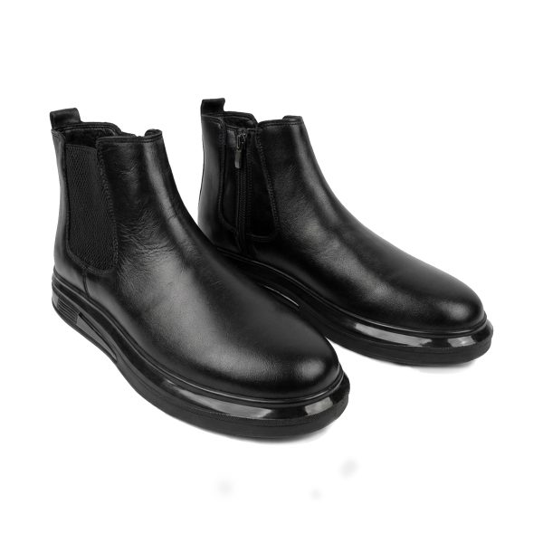 بيور بلاك - حذاء تشيلسي جلدي أسود بسحاب