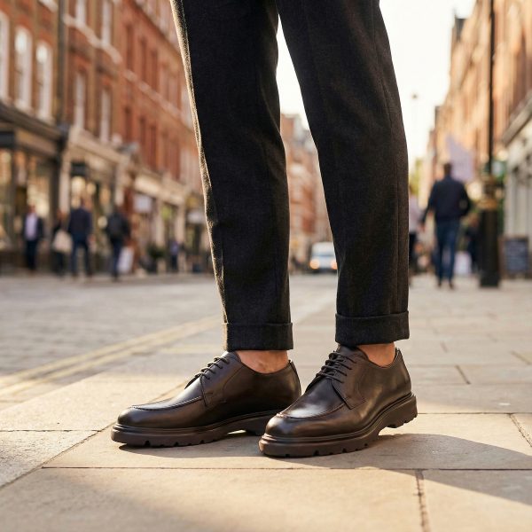 موكا - حذاء موكا - حذاء من الجلد البني الداكن برباط من الأربطة