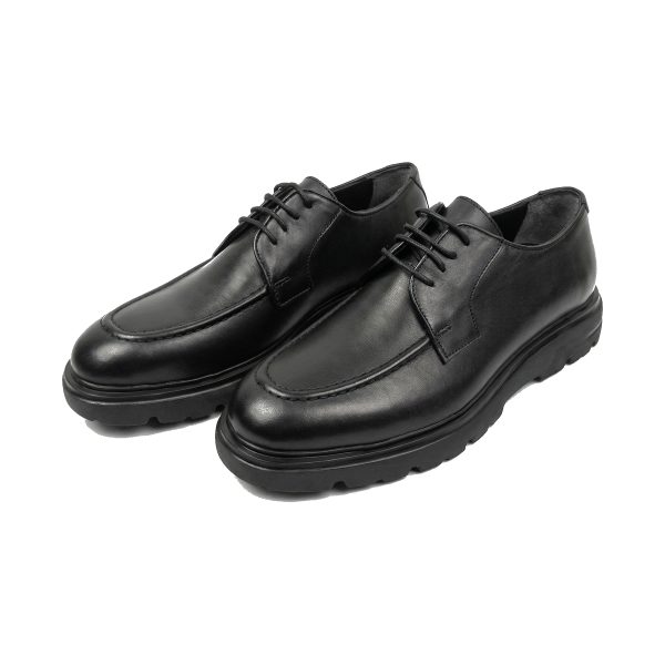 Mokka - Siyah Deri Bağcıklı Ayakkabı