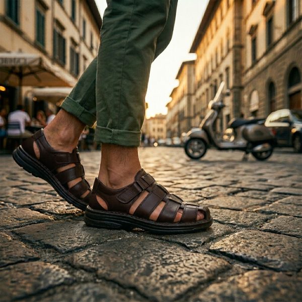 SND-02 KAHVERENGİ HAKİKİ DERİ SANDALET